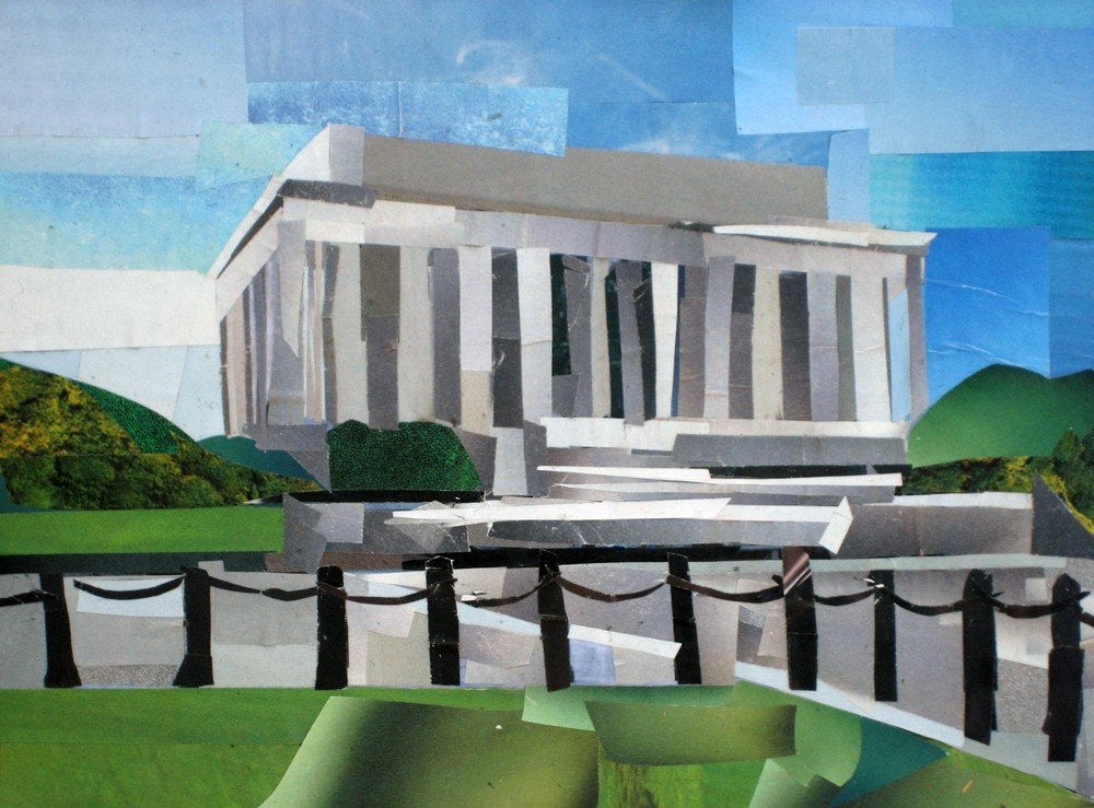 Lincoln Memorial, 5x7 ORIGINAL COLLAGE ART