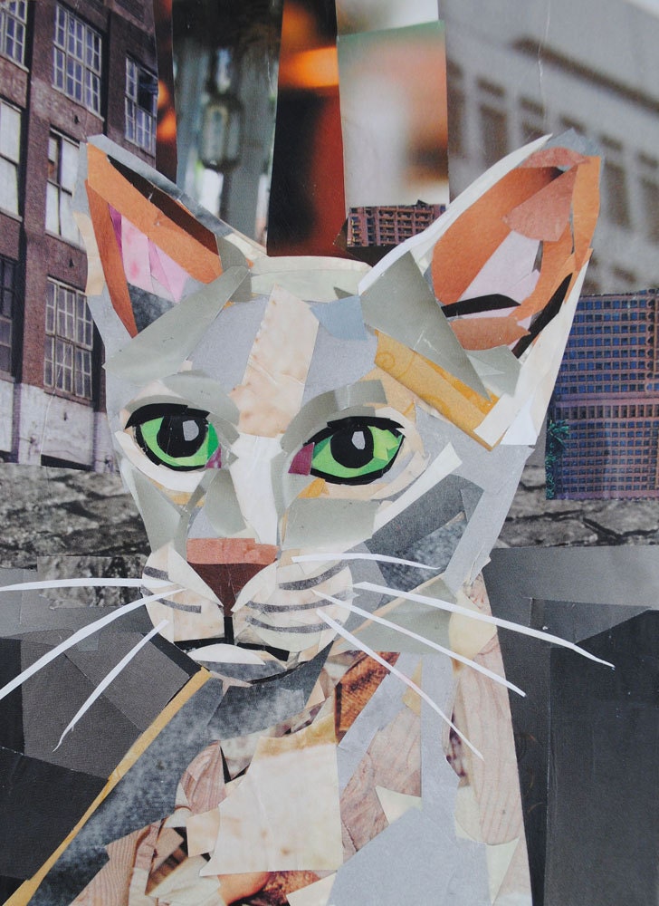 Kitty in the City, 7x5 inch ORIGINAL COLLAGE ART