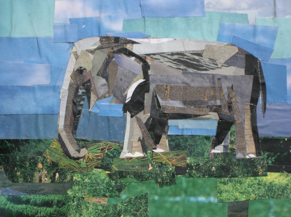Elephant, 5x7 inch ORIGINAL COLLAGE ART
