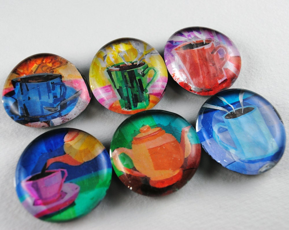 Coffee and Tea Bubble Magnets, Set of 6