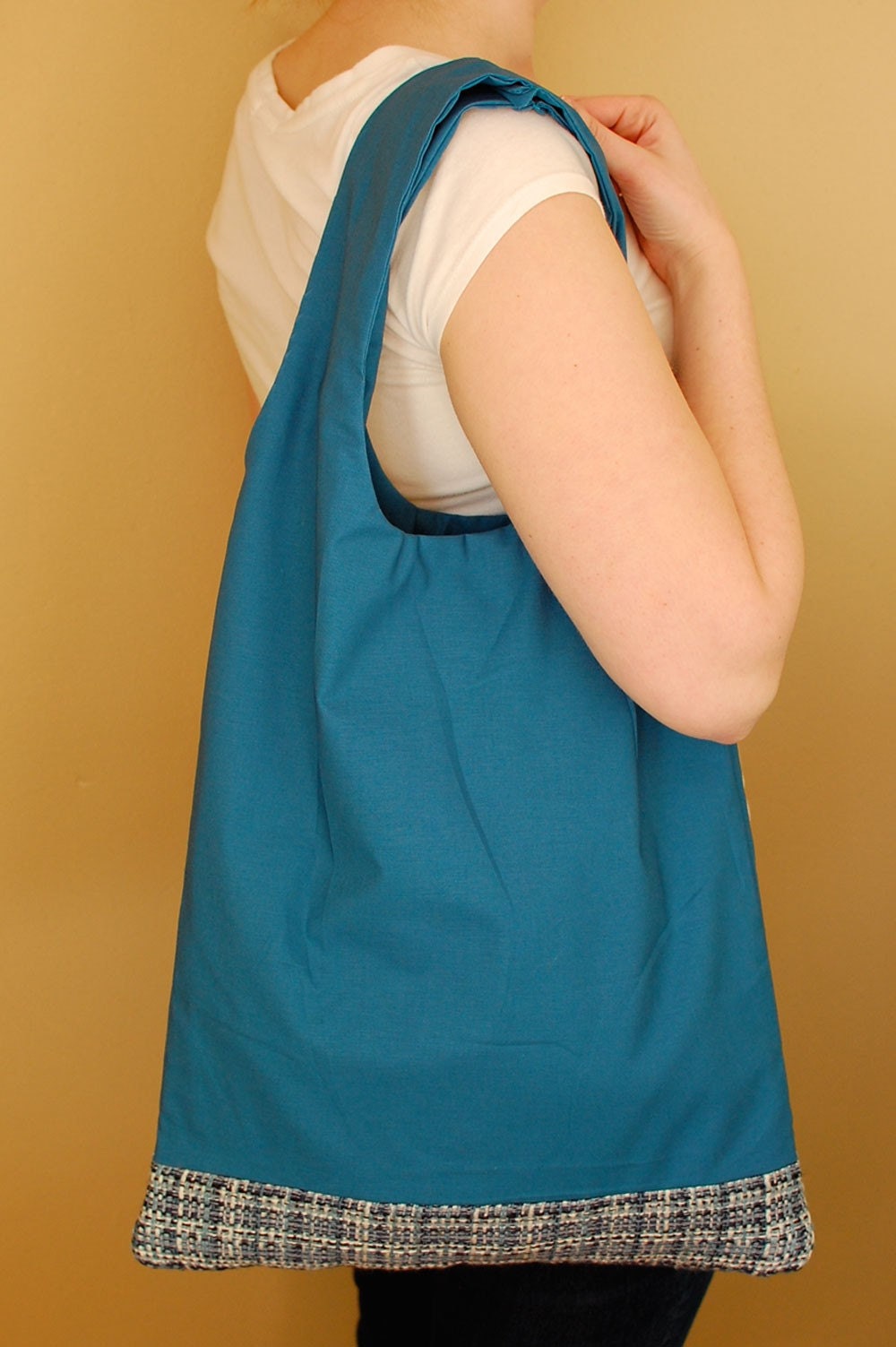 50 percent off sale- Handmade tote bag- blue with matching tweed base