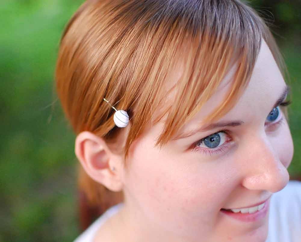 Pink and Black Striped Bobby pins- set of two hair accessories