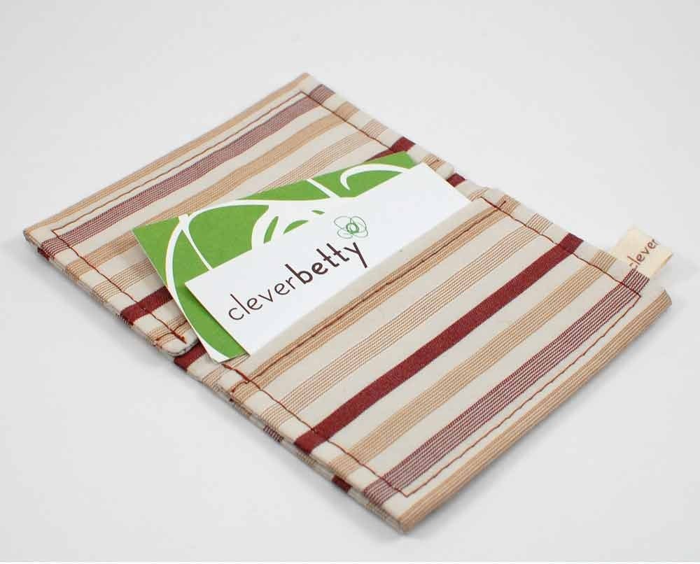 Business card case- neutral brown stripe with two pockets