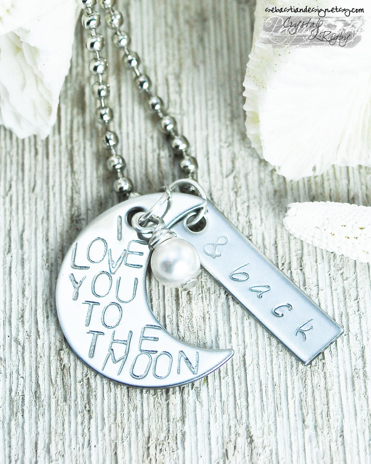 I Love You to the Moon and Back Hand Stamped Pendant Necklace with Crystal