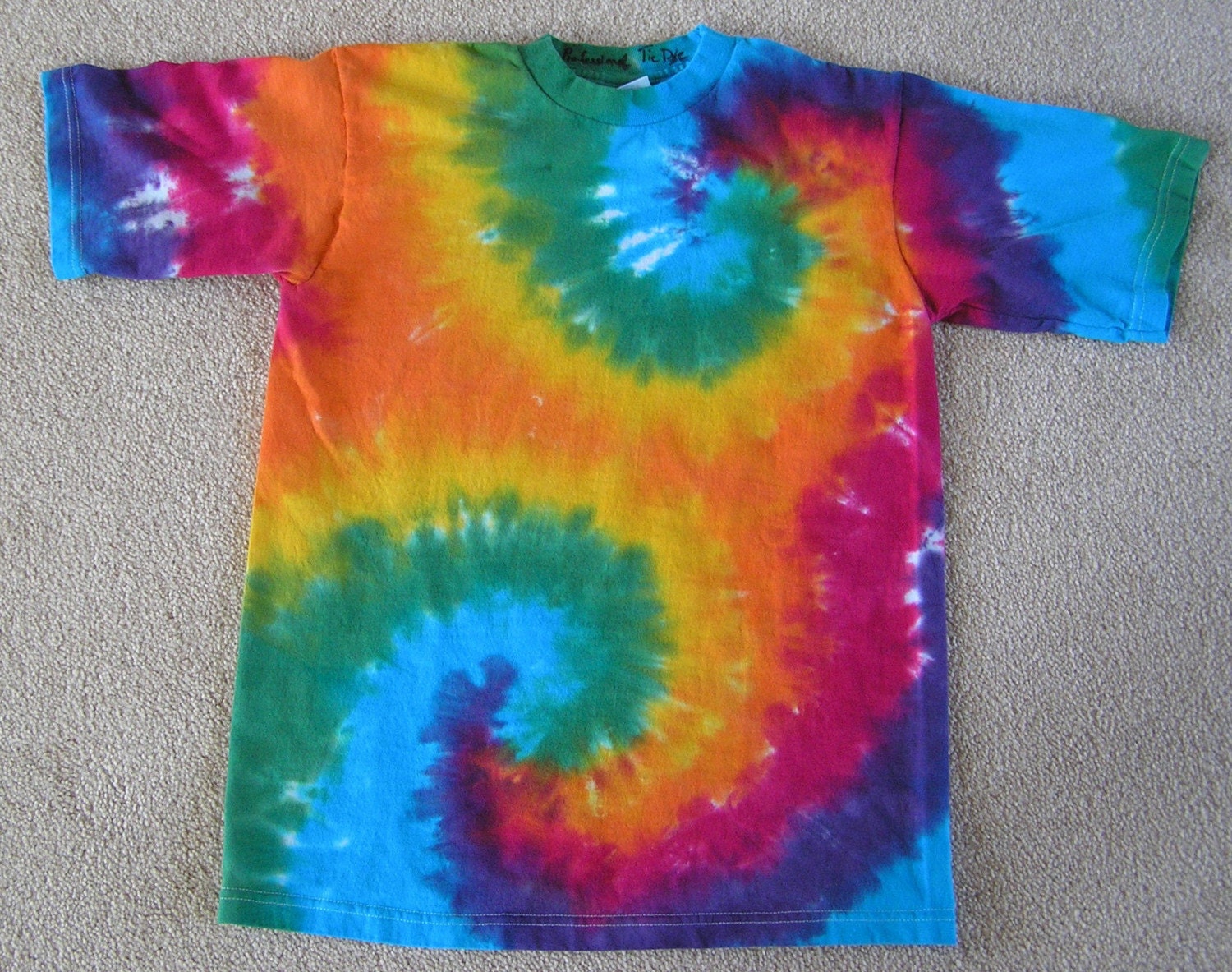 Tie Dye T SHIRT, Youth , short sleeve, heavy cotton, hand dyed, bright rainbow