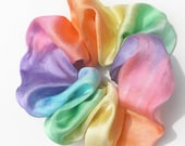 SILK Scrunchie, hand dyed, soft for hair, rainbow pastels, silk, ponytail