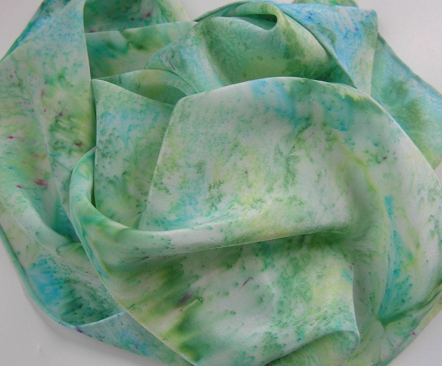 SILK SCARF, hand dyed, silk, silk scarves, silk crepe de chine, Wood Between the Worlds, moss green, turquoise, light blue