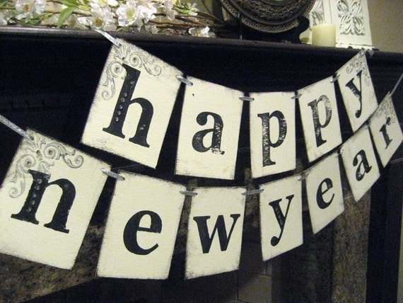 HAPPY NEW YEAR Double Banner Garland Sign