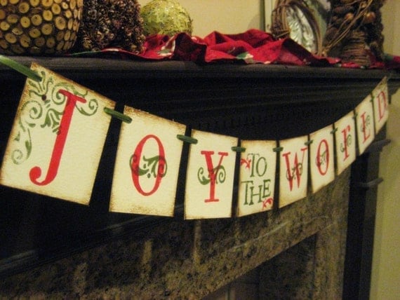 Christmas Banner JOY to the WORLD Garland Decoration Il_570xn