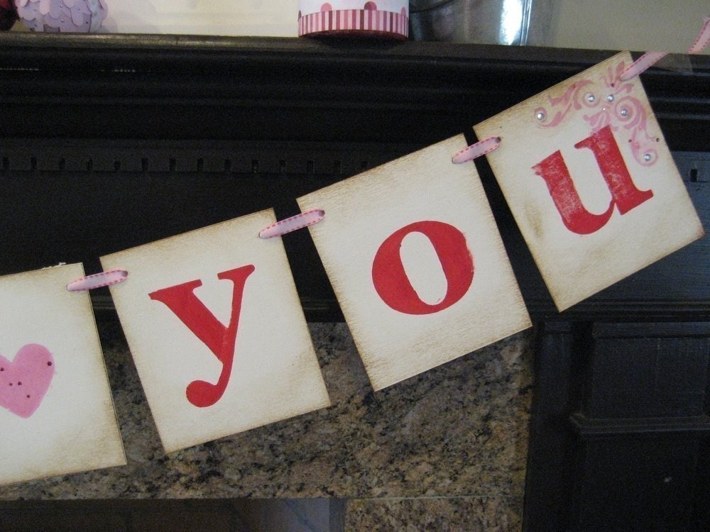 I LOVE YOU Valentine Wedding Banner Garland Sign Decoration, Pink and Red