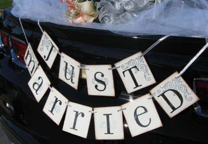 JUST MARRIED Customized colors Banner Sign Garland