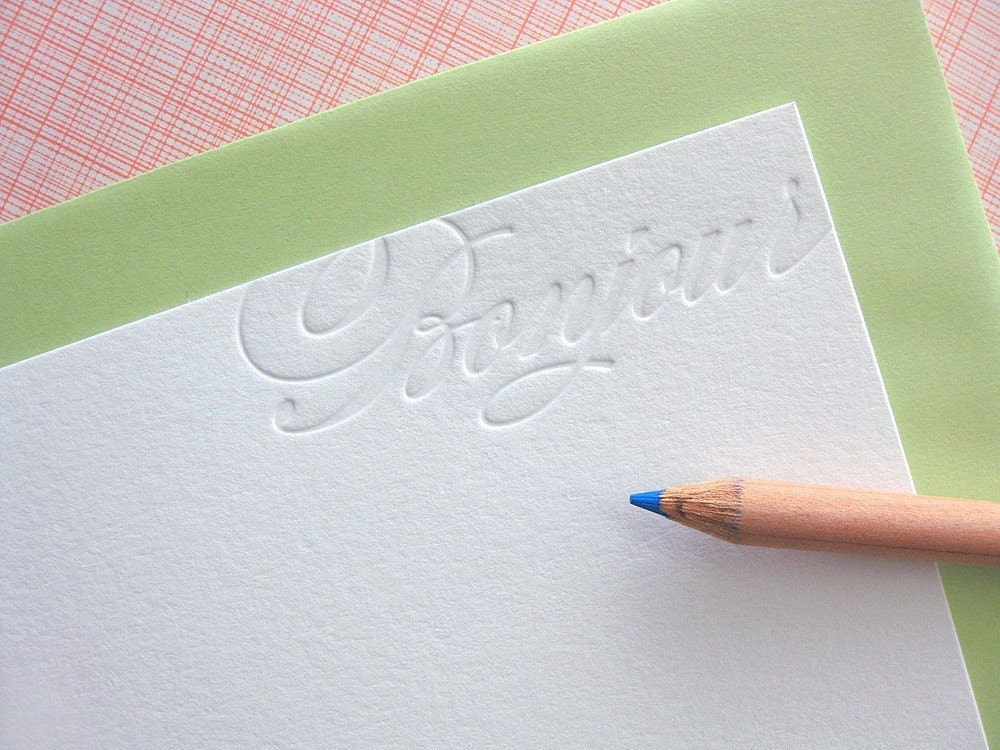 letterpress bonjour note cards