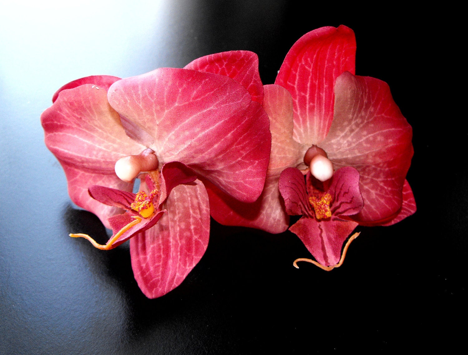 2 Orchid Hair Pins, silk flowers, shabby chic, red, bridal hair flower, bridesmaids, accessories, exotic, romantic floral hair accessories