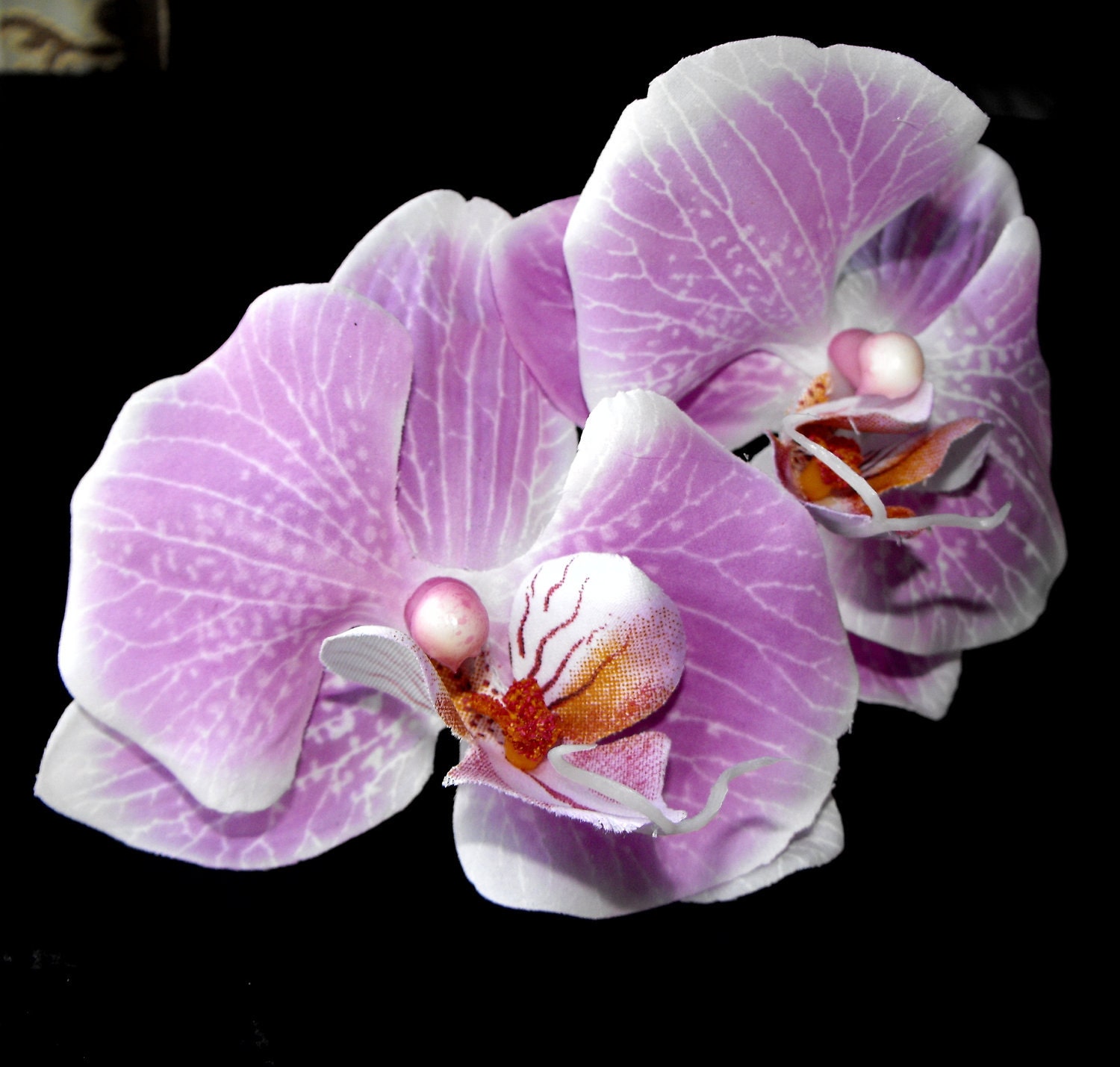 2 Orchid Hair Pins, silk flower, shabby chic, lavendar, pink, white, bridal hair flower, bridesmaids, accessories, exotic, romantic