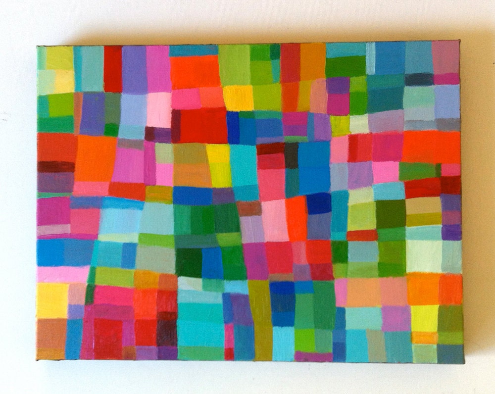 Abstract Painting / ORIGINAL PAINTING/ Geometric shapes/ Colored squares / blue red yellow green pink orange Colors/Home Decor/ Mosaic