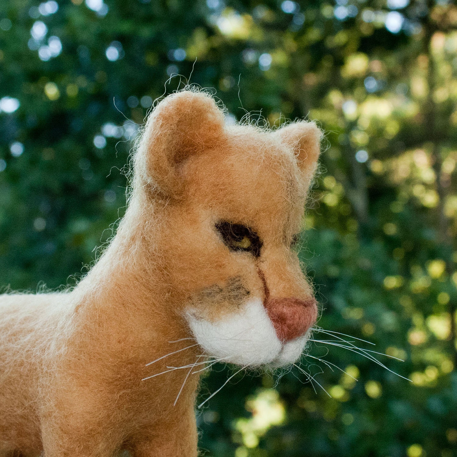Needle Felted Mountain Lion Wool Art Collectible