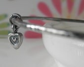 Little Heart Sterling Silver Charm Bangle. Rustic Oxidized Bracelet. Aroluna