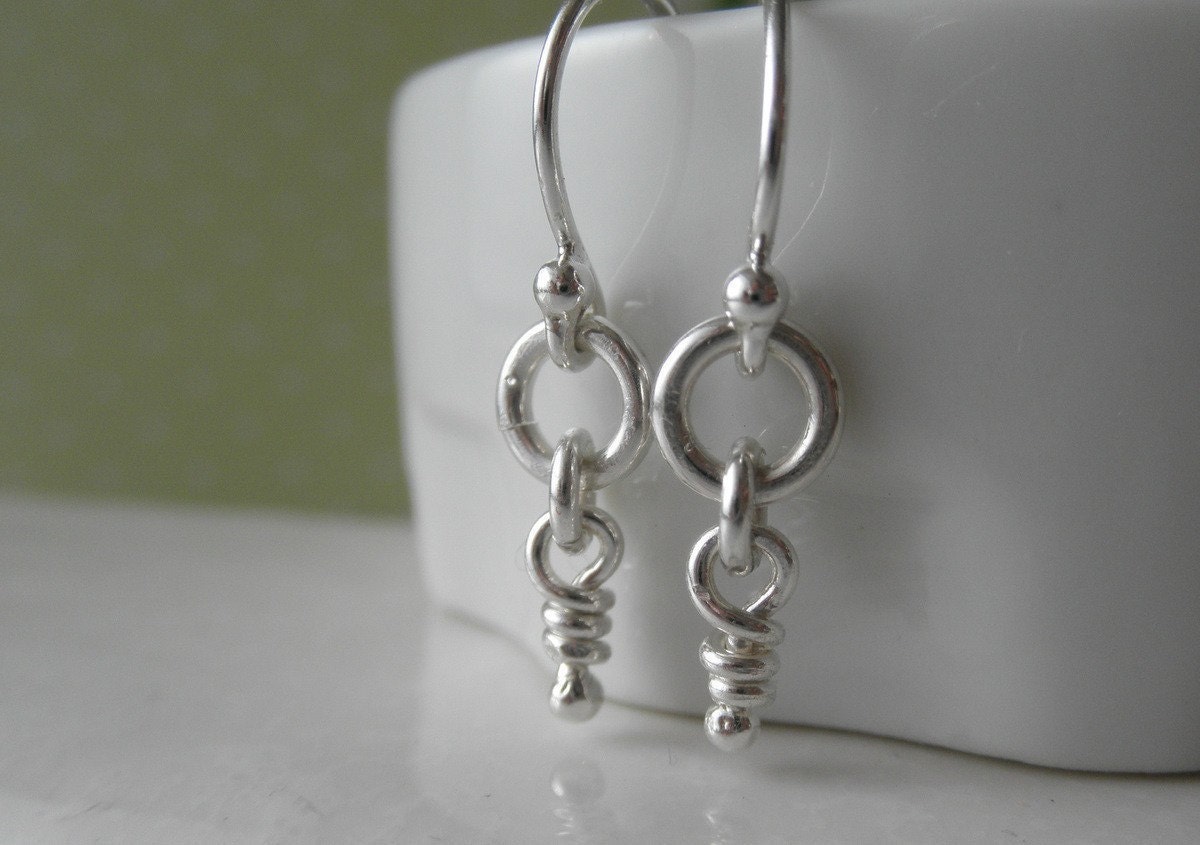 Tiny Sterling Silver Earrings. Dangling Little Knots. -Ali-