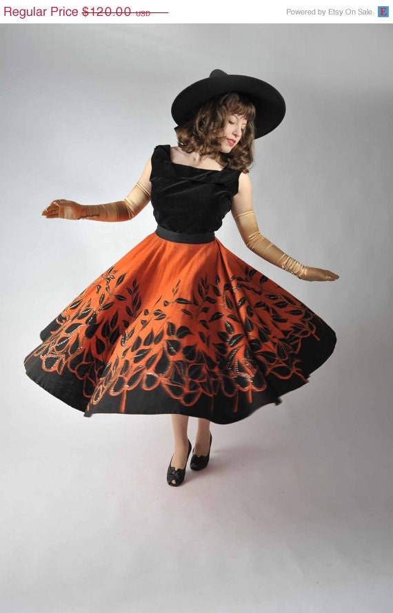 15% Off Halloween Sale - Vintage 1950s Mexican Circle Skirt // Halloween at Fab Gabs: The Harvest Medley Skirt