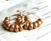 SALE - Gold Glass Drop Beads Silver Hoops, Sterling - Earrings -Trickle in Gold Dangle Earrings