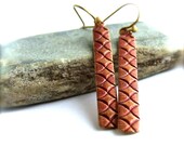 Brass Diamond Patterned Sticks -Patina Earrings -Dimend in Maroon -Jewellery