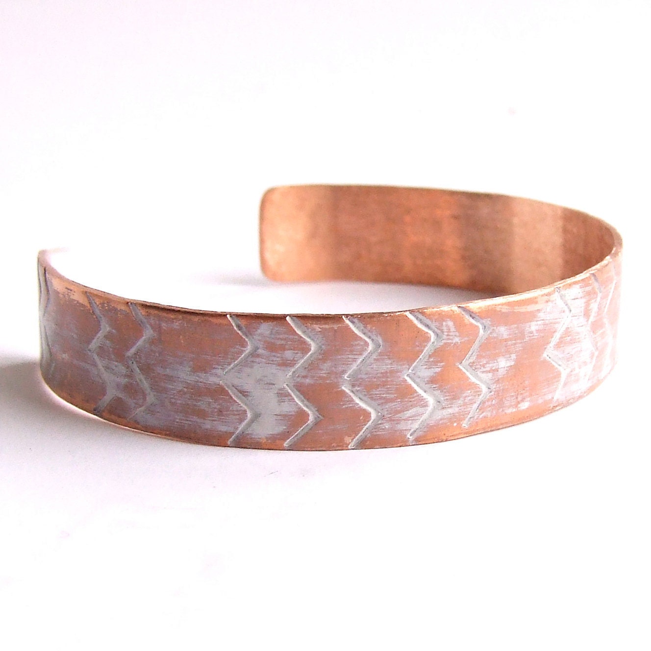 White Washed Patinaed Textured Copper - Cuff Bracelet - Chevron Patina Jewelry - Tribal-Jewellery
