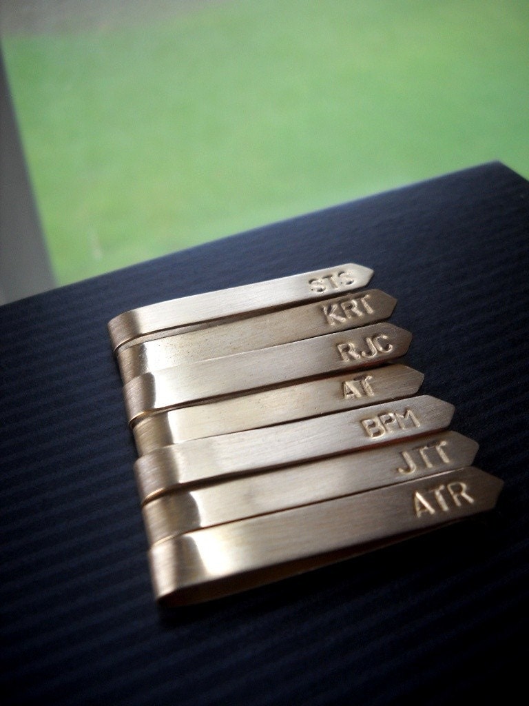 2 inch - t i e b a r - Custom Text - Clip to keep neckties in place - Brass