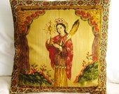 Pillow, Spanish Colonial Folk Art Saint
