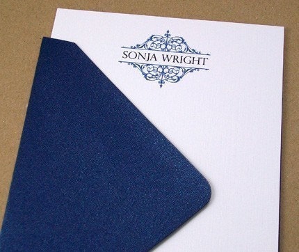 Personalized Stationery Note Card Personalized Stationary Filigree Name Set of 10 Flat Note Cards Choose Color