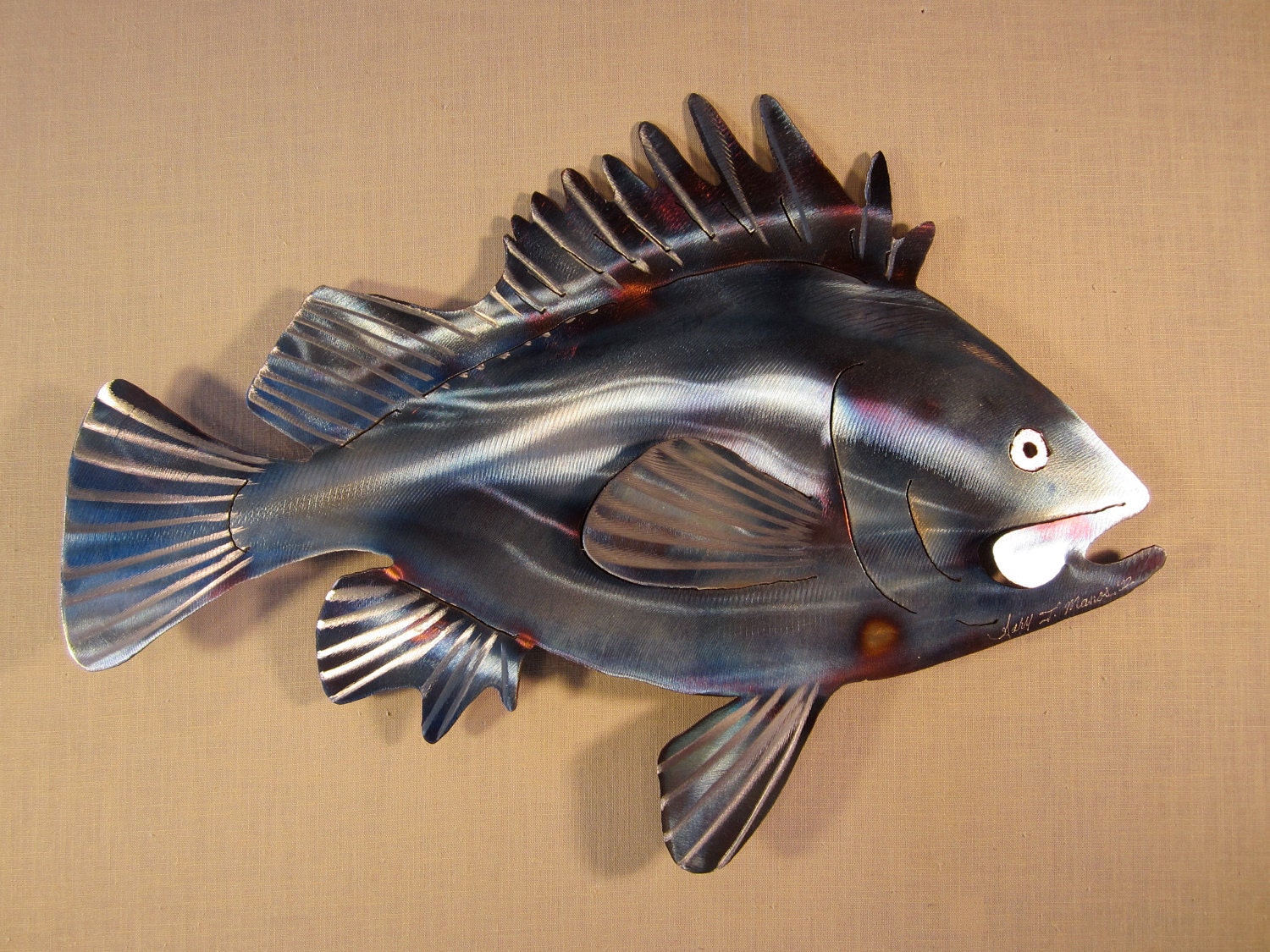 Rockfish Black Rock Fish Deep Sea Bass Fishing Fishing Fisherman Charter Boat Metal Wall Art Steel Home Decor
