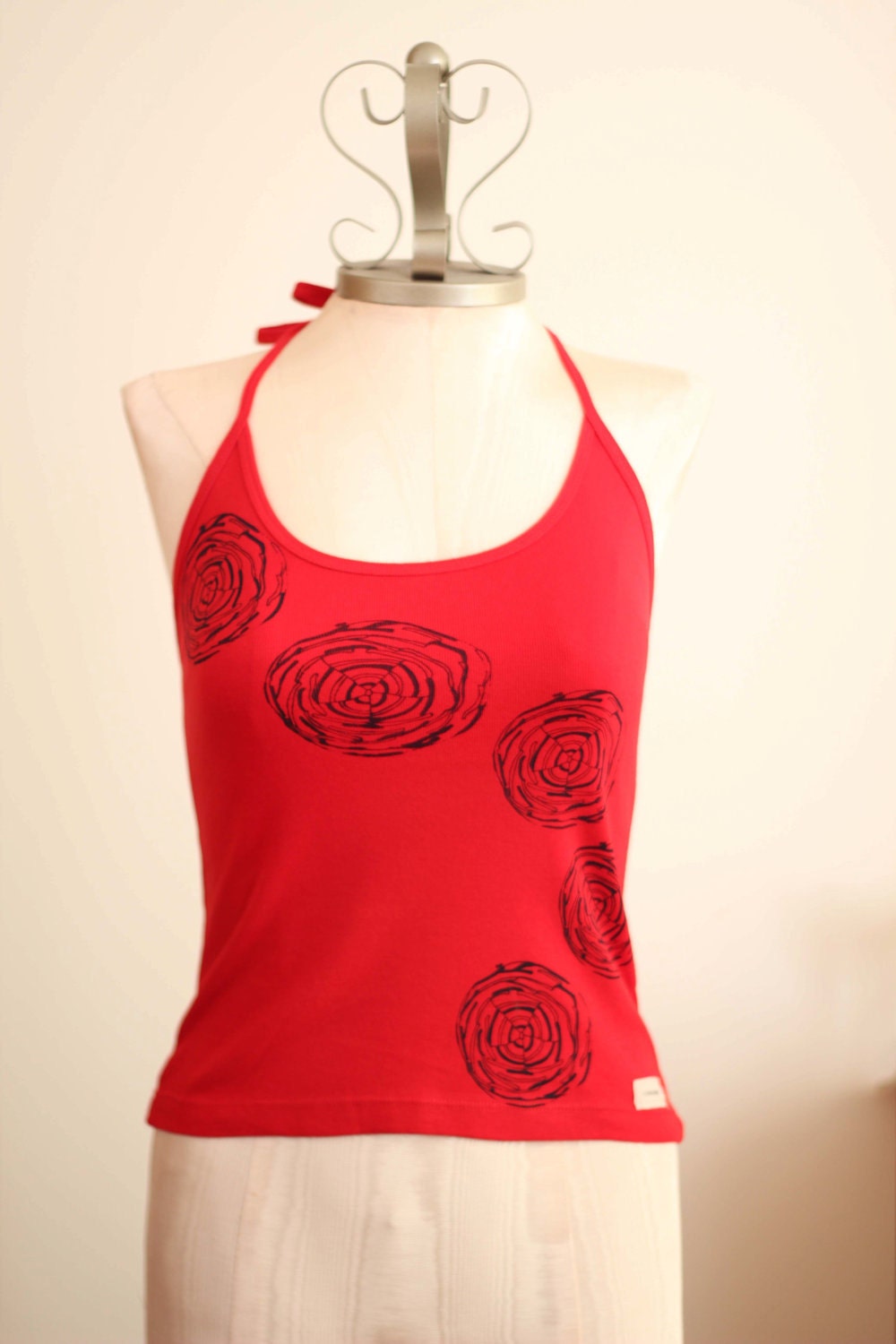 Cotton Halter Top Riley Red Size Medium - Circles Design by ccdoodle on etsy