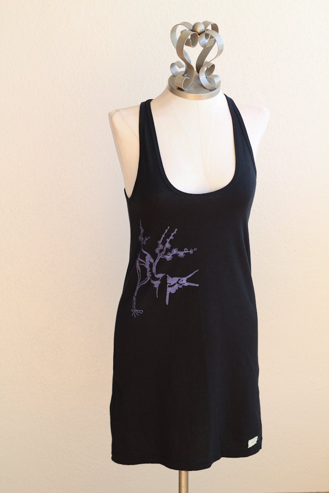 SALE Ava Black Racerback Tank Dress Size XSmall - Love Birds Design by ccdoodle on etsy