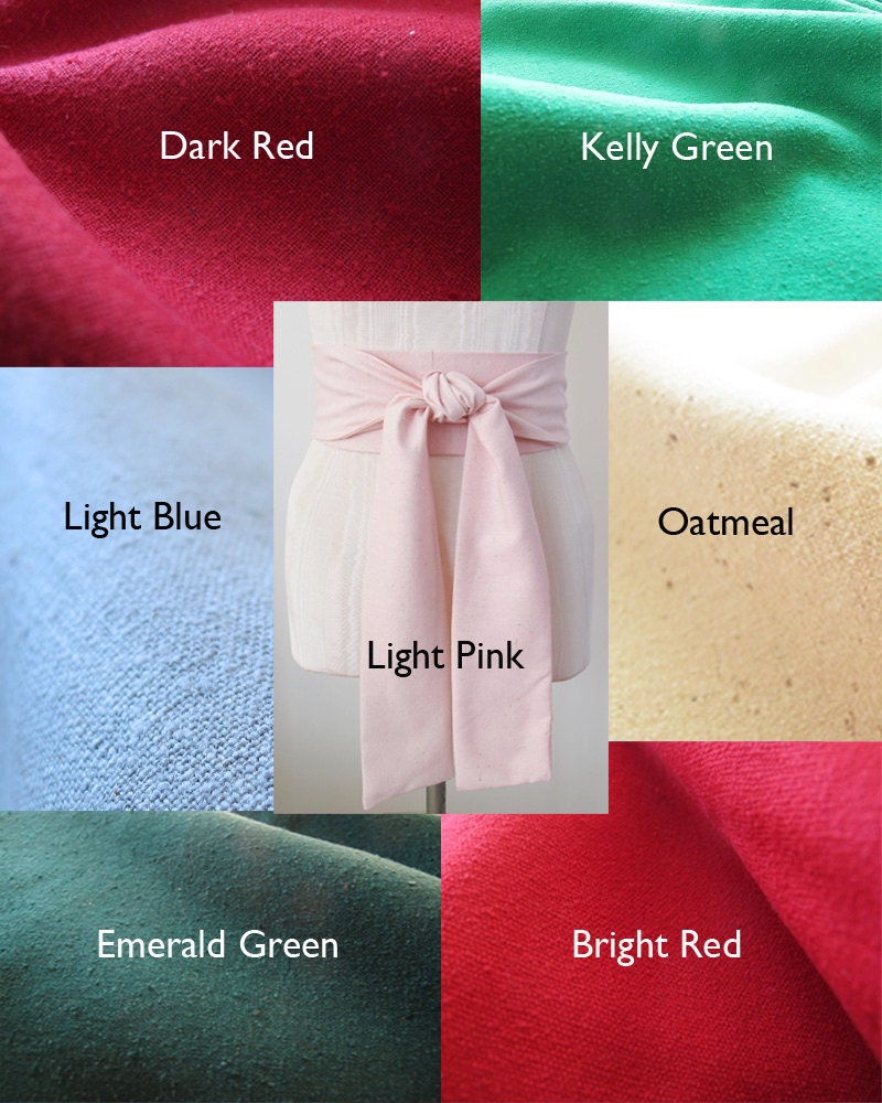 Obi Belt in Raw Silk Fabric - Choose Your Color Oatmeal Red Green Blue Yellow Khaki by ccdoodle on etsy - made to order