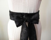 Black Obi Sash Belt in a Floral Satin Brocade Polyester Fabric by ccdoodle on etsy - Long Length - made to order - last one
