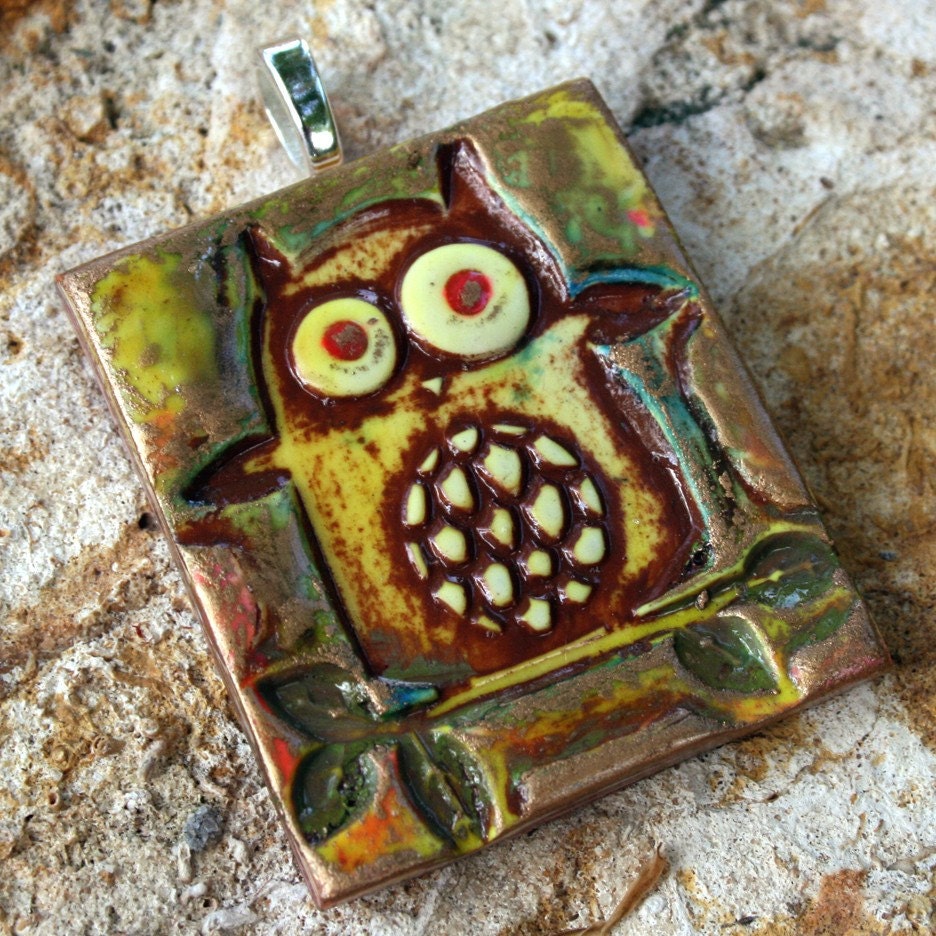 Owl Jewelry Life's A  Hoot Hand Painted Polymer Clay Pendant