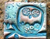 Turquoise Night Owl Polymer Clay Pendant