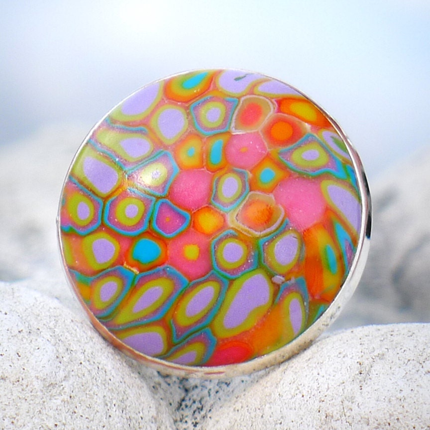 Micro Mosaic Adjustable Ring - Polymer Clay Ring Jewelry