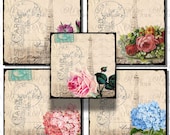 Digital Download, No. 10  Vintage Postcard and Flowers with TTV Frames Collage  Sheet