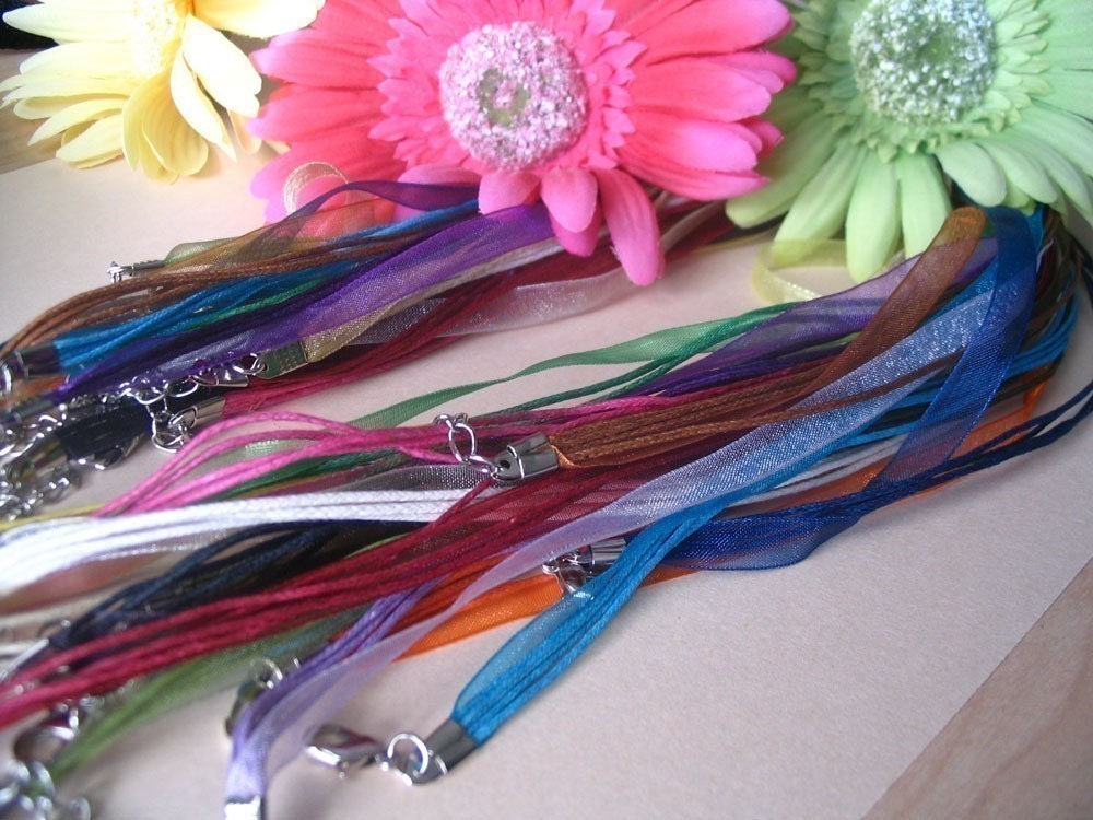 25 Beautiful Organza Ribbon Cord Necklaces. Great for Cabachons, Scrabble and Glass tile pendants