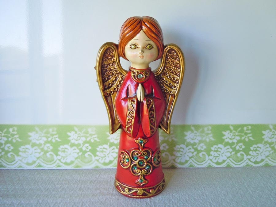 Vintage 1970 Christmas Angel Figurine Paper Mache Plaster Japan