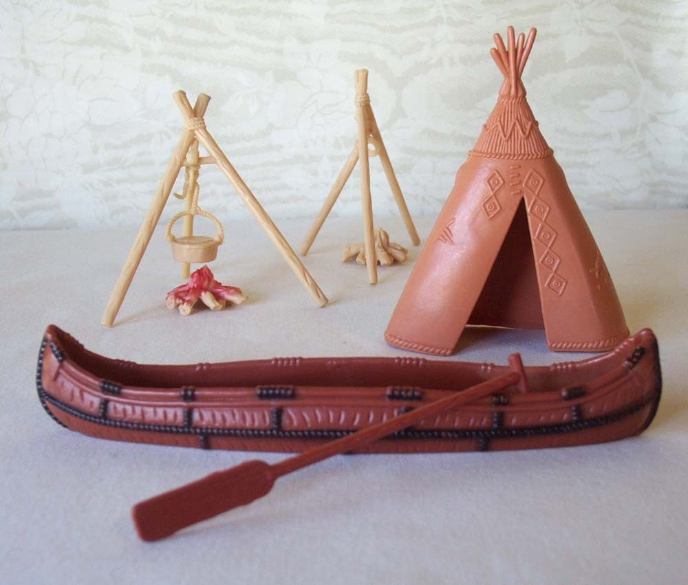 Vintage Plastic Toy Tepee Canoe and Campfire Set by RecycledWares