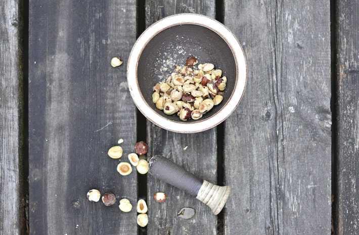 Cream and Brown Mortar and Pestle