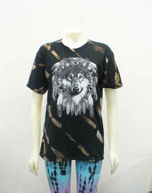Hand Painted Discharge Stripes on Wolf T