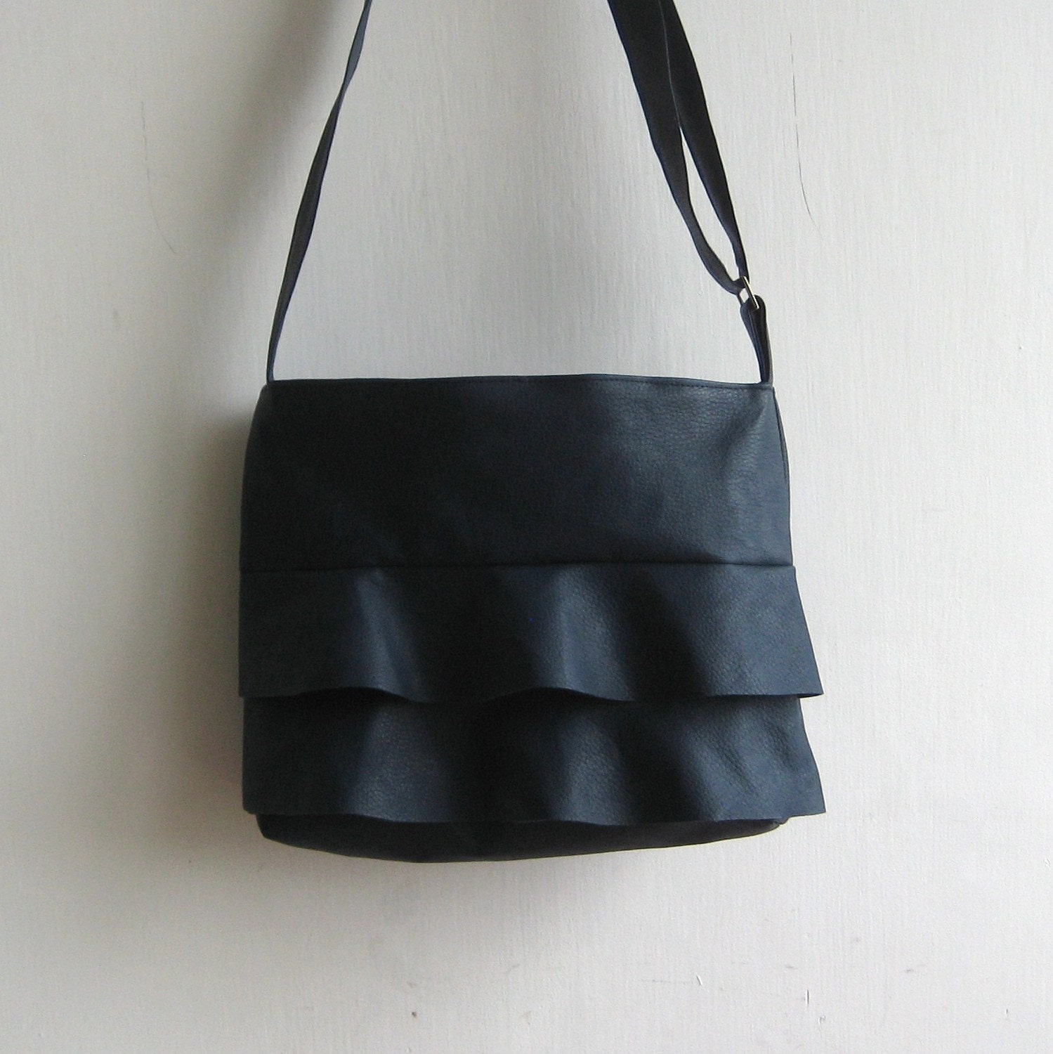 Ruffle Navy Blue Handbag - Crossbody