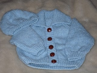 Little Collared Stocking Stitch ---Baby Sweater and Hat Set