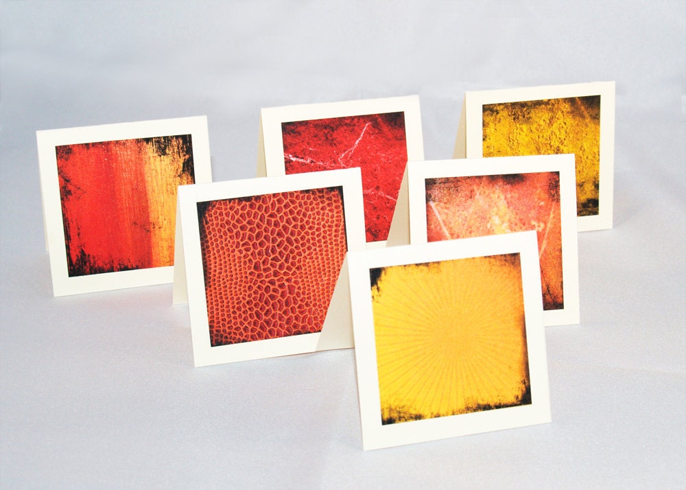 Red Texture Notecards (Set of 6) HANDMADE Minis, Red, Orange, Yellow Sunrise, Sunset, Fire, Grunge, Lunch Box Notes - Set 1