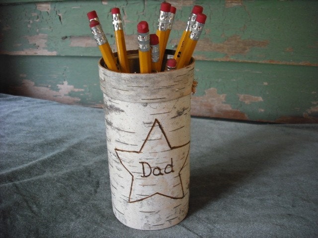 Birch bark father's day pencil cup or vase