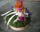 Birch and moss ringbearer's pillow decorated with spring dried flowers and monarch butterfly.