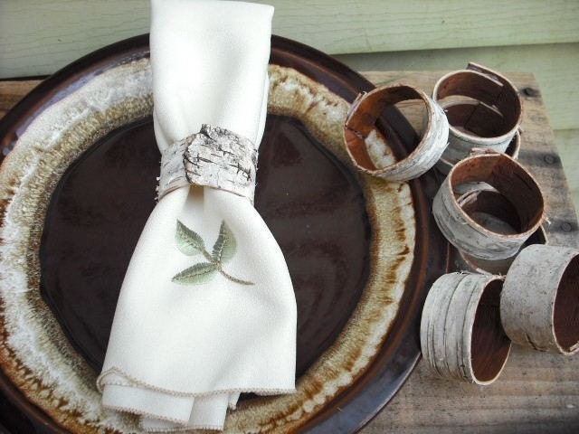 Set of 10 Birch Bark Napkin Rings