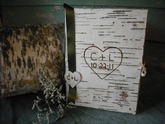 Birch bark covered journal or guest book, engraved for the woodland rustic nature home or wedding.